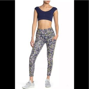 Free People Eden Floral Leggings FP Movement Navy Workout Pants Sz  XS NWT $98